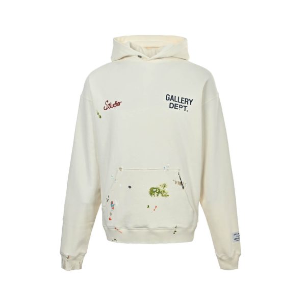 Gallery Dept. Studio Oversized Logo-Print Embroidered Cotton-Jersey Hoodie- Off-White