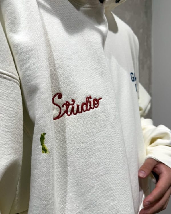 Gallery Dept. Studio Oversized Logo-Print Embroidered Cotton-Jersey Hoodie- Off-White