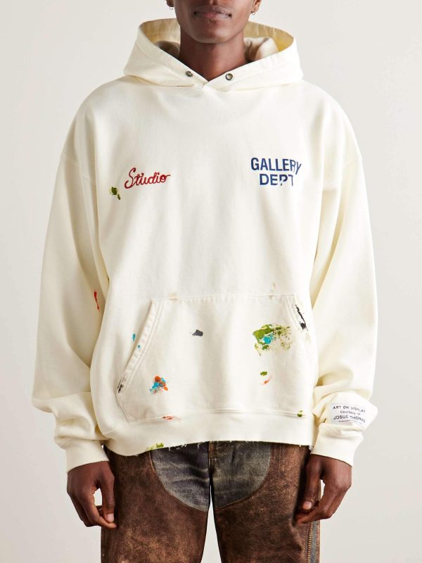 Gallery Dept. Studio Oversized Logo-Print Embroidered Cotton-Jersey Hoodie- Off-White