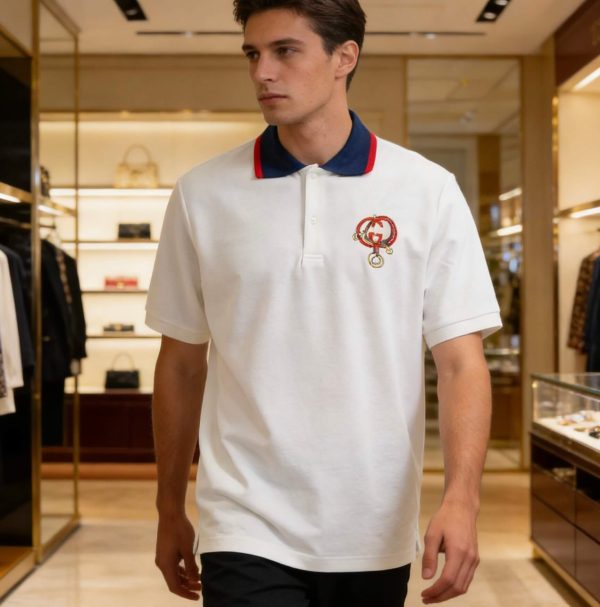Gucci GG Cotton Piquet Jacquard Polo Shirt- White (5) Gucci GG Cotton Piquet Jacquard Polo Shirt- White