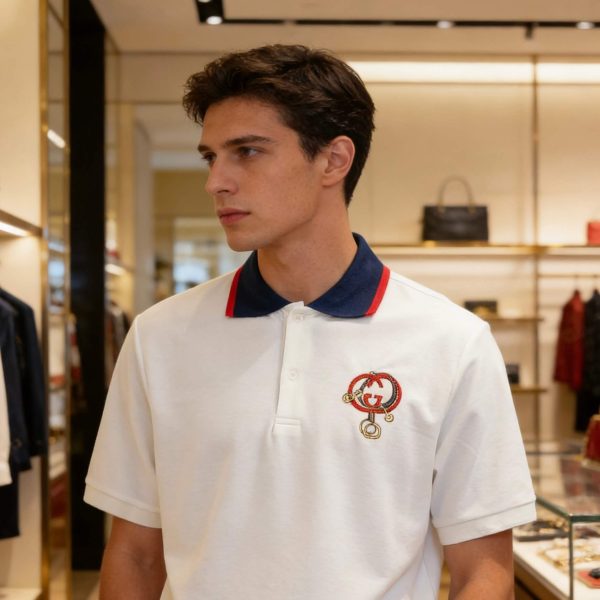 Gucci GG Cotton Piquet Jacquard Polo Shirt- White (6) Gucci GG Cotton Piquet Jacquard Polo Shirt- White