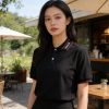 Gucci Logo-Appliqué Ribbed Jacquard Collar Polo Shirt- Black