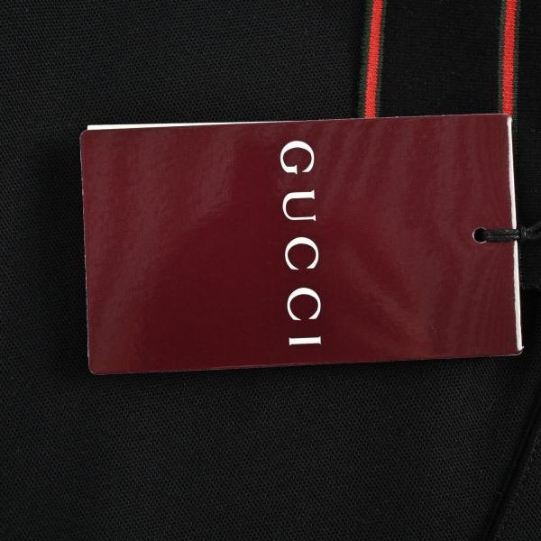 Gucci Logo-Appliqué Ribbed Jacquard Collar Polo Shirt- Black