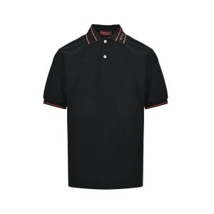 Gucci Logo-Appliqué Ribbed Jacquard Collar Polo Shirt- Black