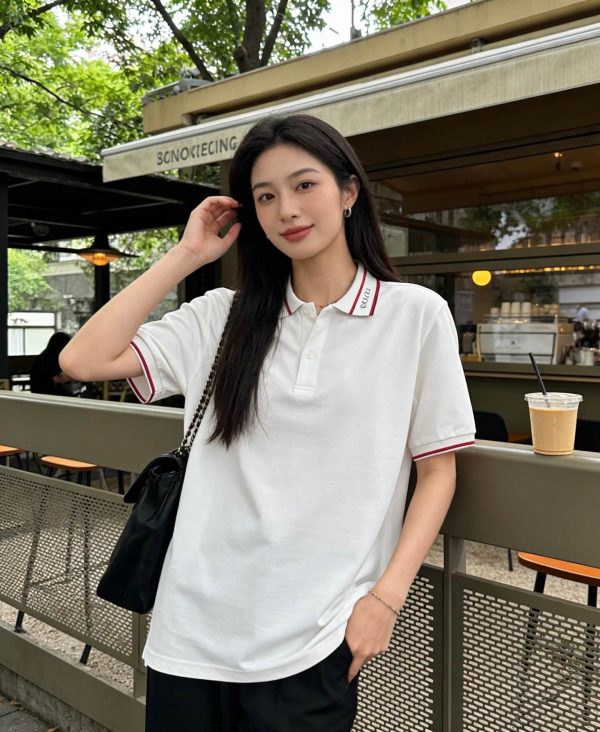 Gucci Logo-Appliqué Ribbed Jacquard Collar Polo Shirt- White