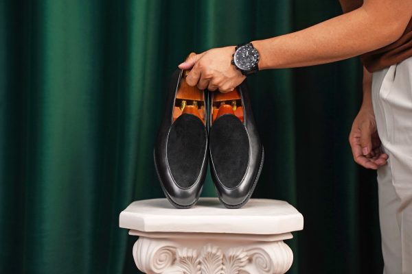 Onyx Leather & Suede "Velvet Crest" Loafer | The Black Tie Summer Edition