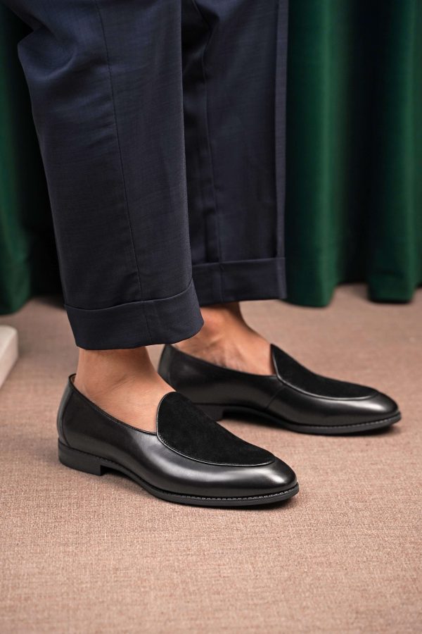 Onyx Leather & Suede "Velvet Crest" Loafer | The Black Tie Summer Edition
