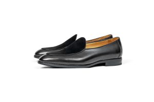 Onyx Leather & Suede "Velvet Crest" Loafer | The Black Tie Summer Edition