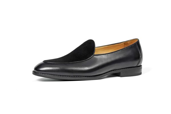 Onyx Leather & Suede "Velvet Crest" Loafer | The Black Tie Summer Edition