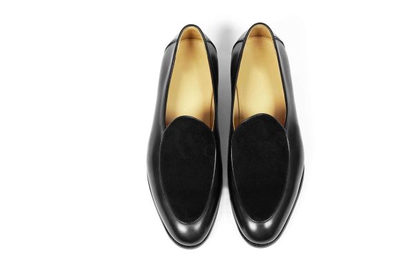Onyx Leather & Suede "Velvet Crest" Loafer | The Black Tie Summer Edition