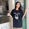 Prada Headphone Letter Print T-shirt- Black