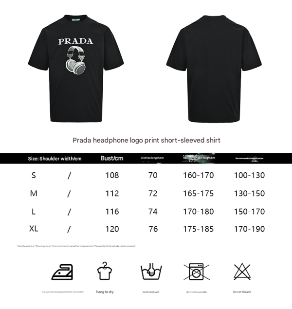 Prada Headphone Letter Print T-shirt- Black