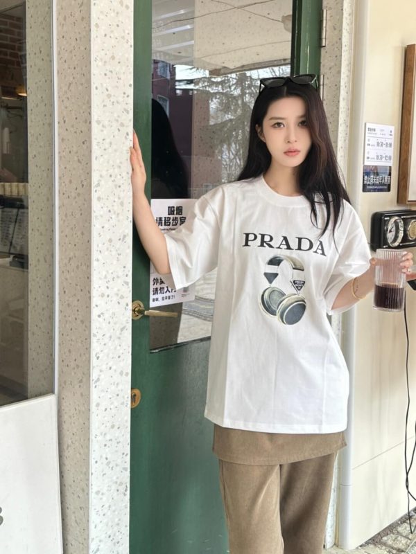 Prada Headphone Letter Print T-shirt- White