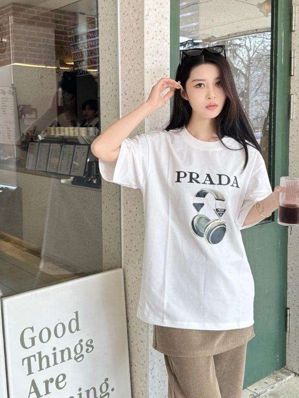 Prada Headphone Letter Print T-shirt- White