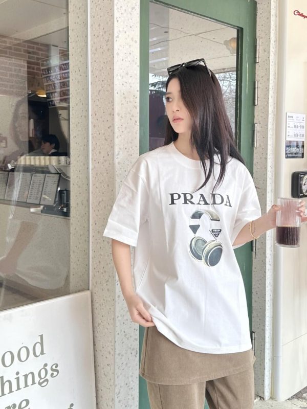Prada Headphone Letter Print T-shirt- White