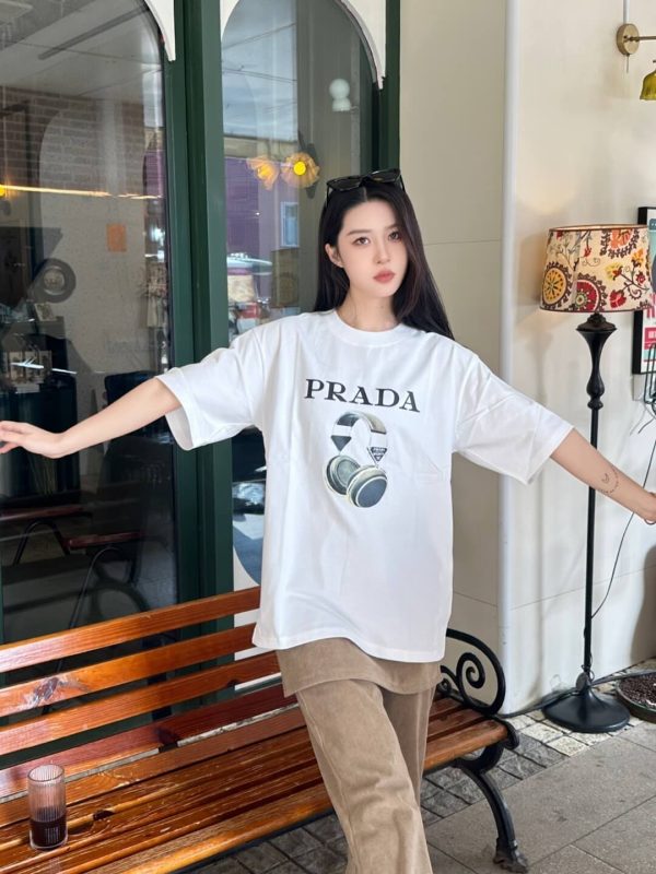 Prada Headphone Letter Print T-shirt- White
