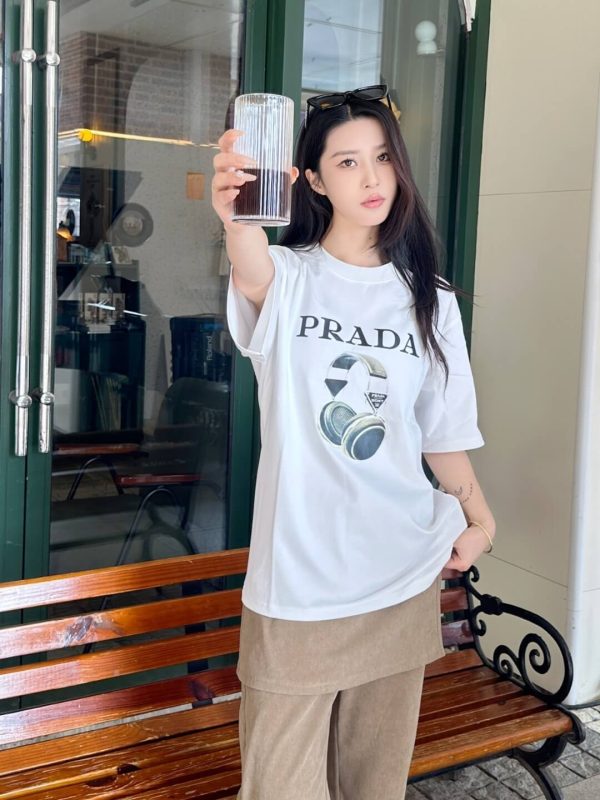 Prada Headphone Letter Print T-shirt- White