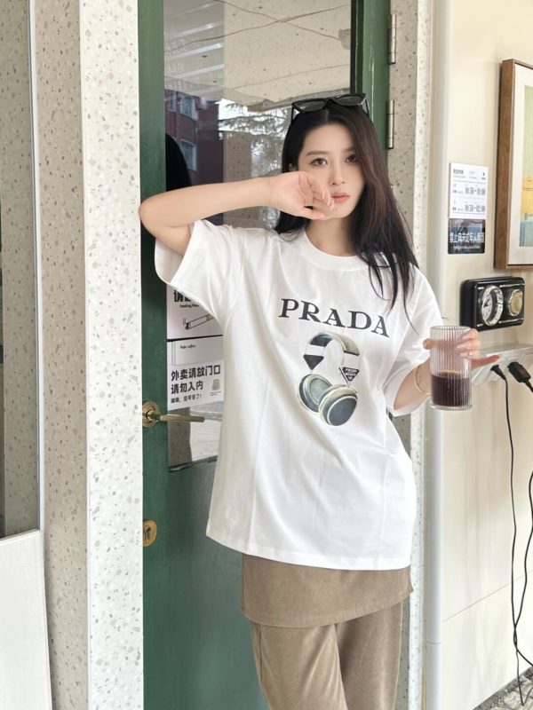 Prada Headphone Letter Print T-shirt- White