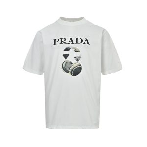 Prada Headphone Letter Print T-shirt- White