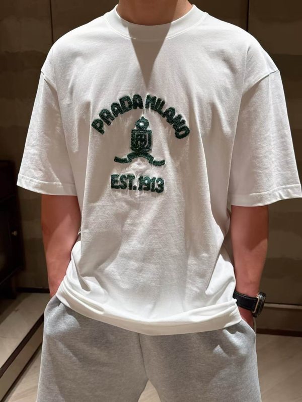 Prada Logo-Print Cotton-Jersey T-Shirt- White (3) Prada Logo-Print Cotton-Jersey T-Shirt- White