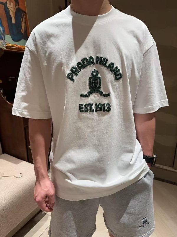Prada Logo-Print Cotton-Jersey T-Shirt- White (4) Prada Logo-Print Cotton-Jersey T-Shirt- White