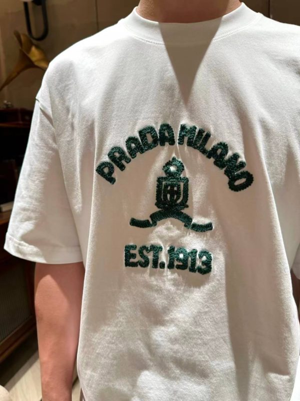 Prada Logo-Print Cotton-Jersey T-Shirt- White (5) Prada Logo-Print Cotton-Jersey T-Shirt- White
