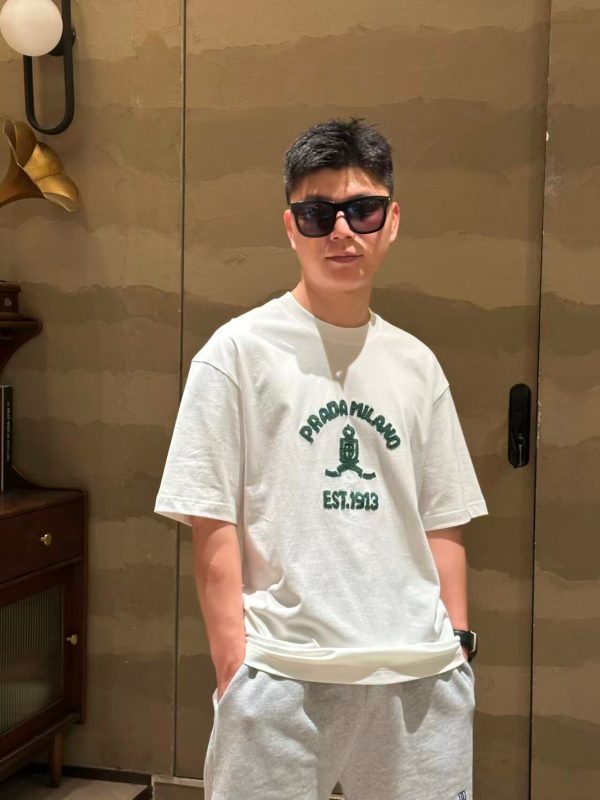 Prada Logo-Print Cotton-Jersey T-Shirt- White (6) Prada Logo-Print Cotton-Jersey T-Shirt- White