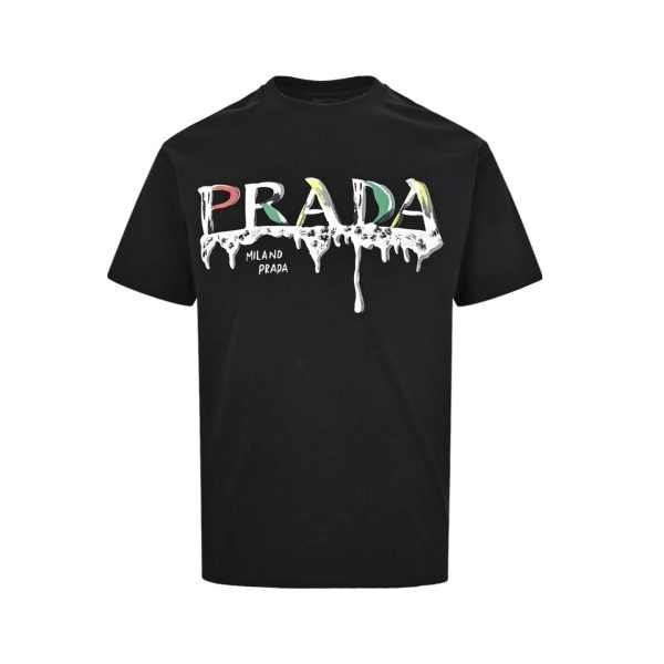 Prada Paint-Splatter Effect Logo T-shirt- Black