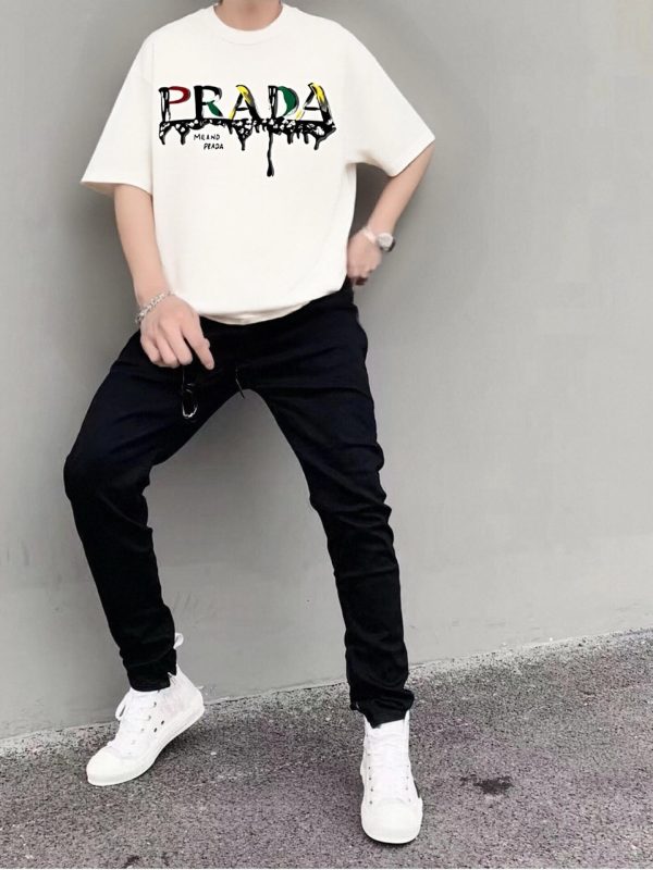 Prada Paint-Splatter Effect Logo T-shirt- White