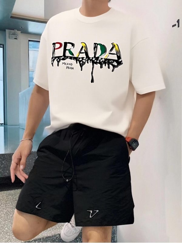 Prada Paint-Splatter Effect Logo T-shirt- White