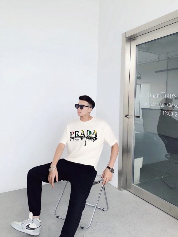Prada Paint-Splatter Effect Logo T-shirt- White