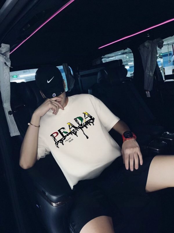 Prada Paint-Splatter Effect Logo T-shirt- White