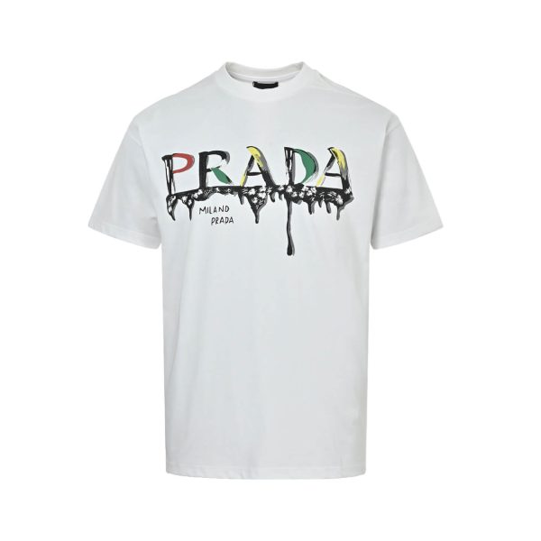 Prada Paint-Splatter Effect Logo T-shirt- White