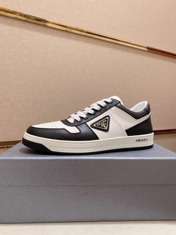 Prada White and Black Downtown Leather Sneakers