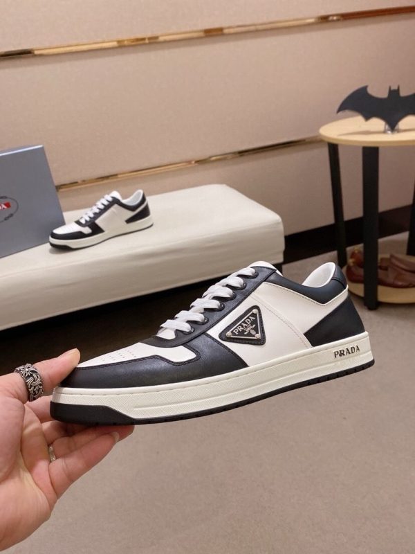 Prada White and Black Downtown Leather Sneakers