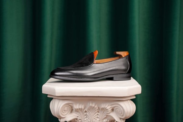 Onyx Leather & Suede "Velvet Crest" Loafer | The Black Tie Summer Edition