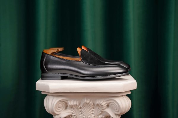 Onyx Leather & Suede "Velvet Crest" Loafer | The Black Tie Summer Edition