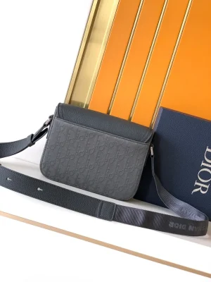 Dior Mini Saddle Messenger Bag in Black Calfskin