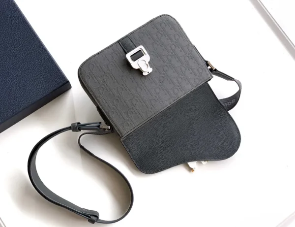 Dior Mini Saddle Messenger Bag in Black Calfskin