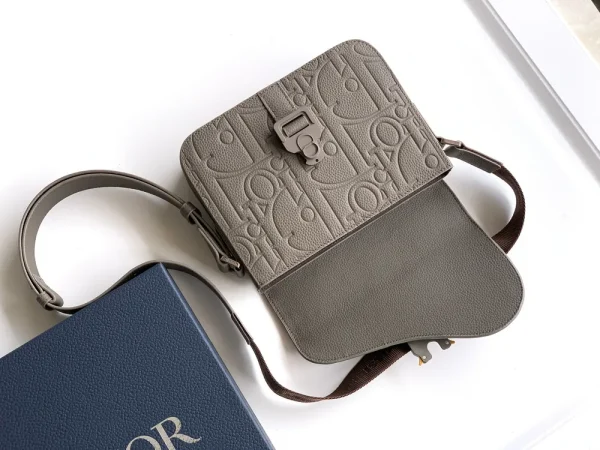 Dior Small Saddle Messenger Bag in Gray Leather