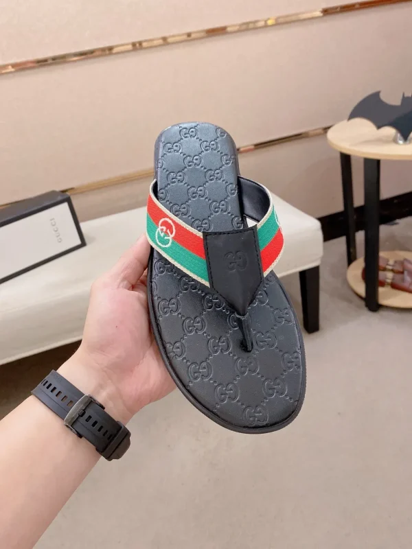 Gucci Web Men's Black Leather Sandal - Non-Slip Sole