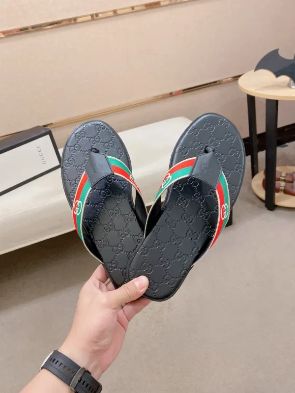 Gucci Web Men's Black Leather Sandal - Non-Slip Sole