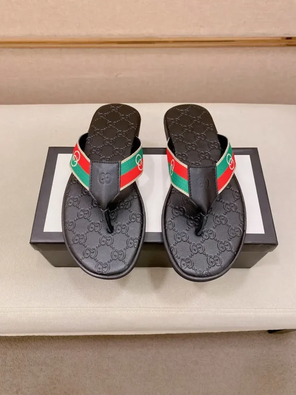 Gucci Web Men's Black Leather Sandal - Non-Slip Sole