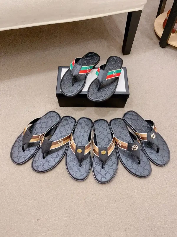 Gucci Web Men's Black Leather Sandal - Non-Slip Sole