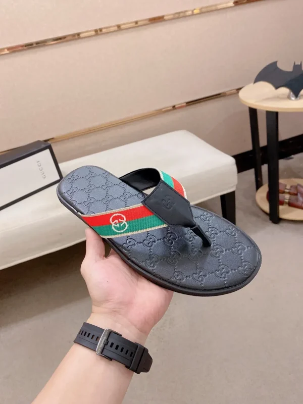 Gucci Web Men's Black Leather Sandal - Non-Slip Sole