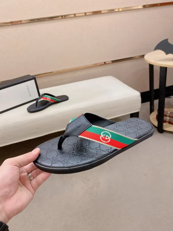 Gucci Web Men's Black Leather Sandal - Non-Slip Sole