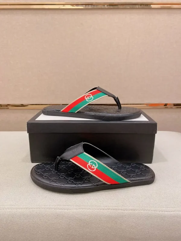 Gucci Web Men's Black Leather Sandal - Non-Slip Sole