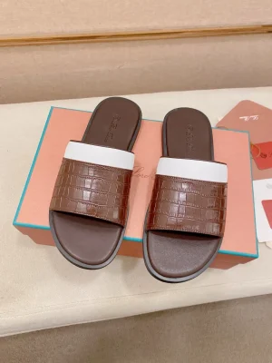 Loro Piana Men's Brown Leather Slide
