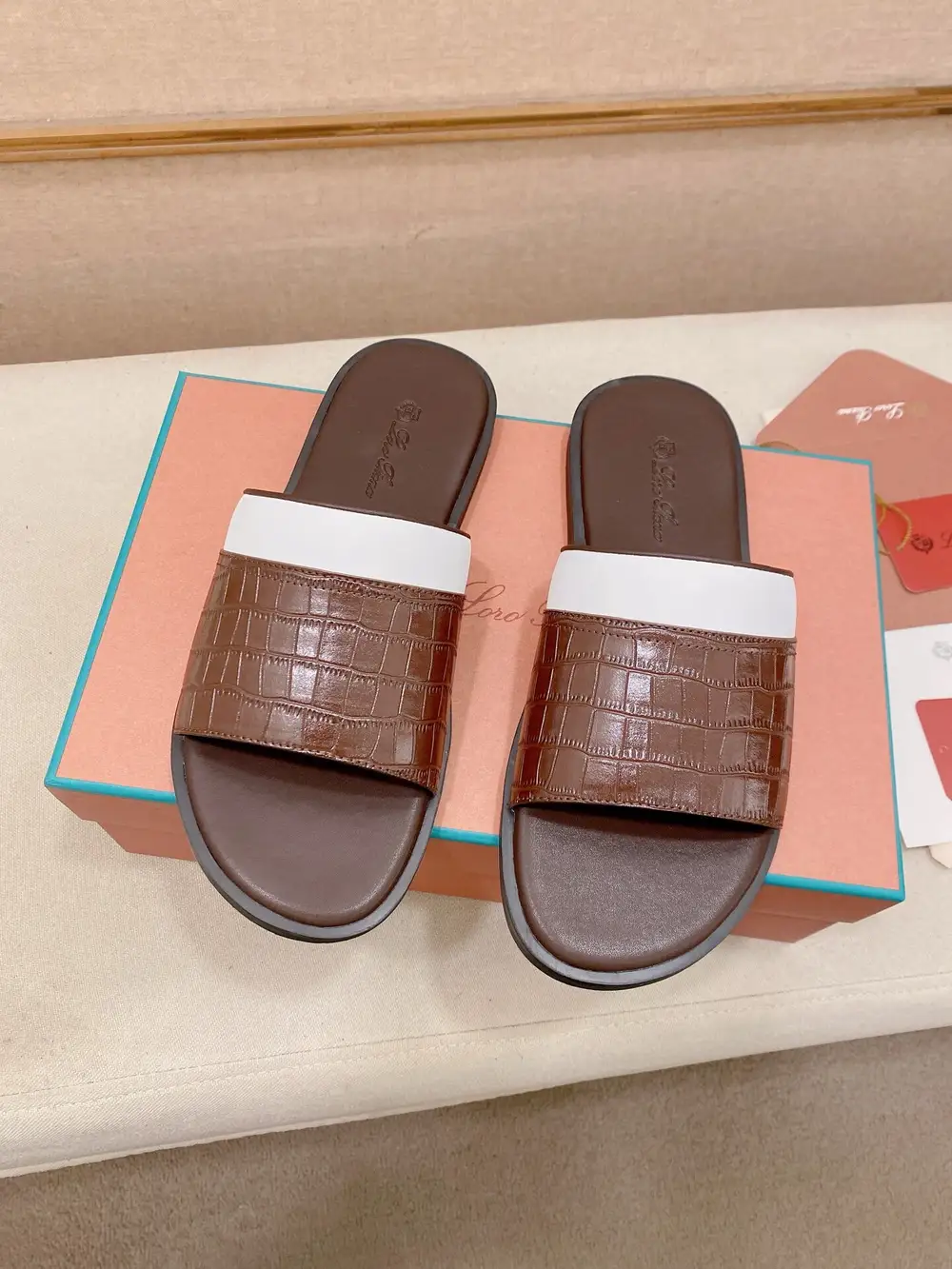 Loro Piana Men's Brown Leather Slide