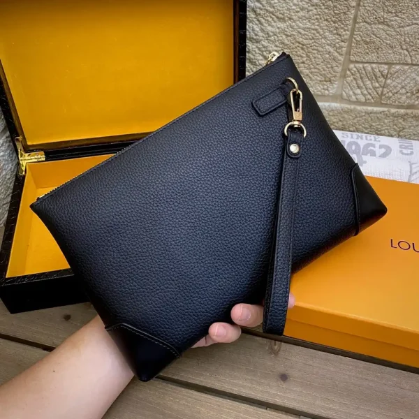 Louis Vuitton Lock and Walk Black Leather Clutch